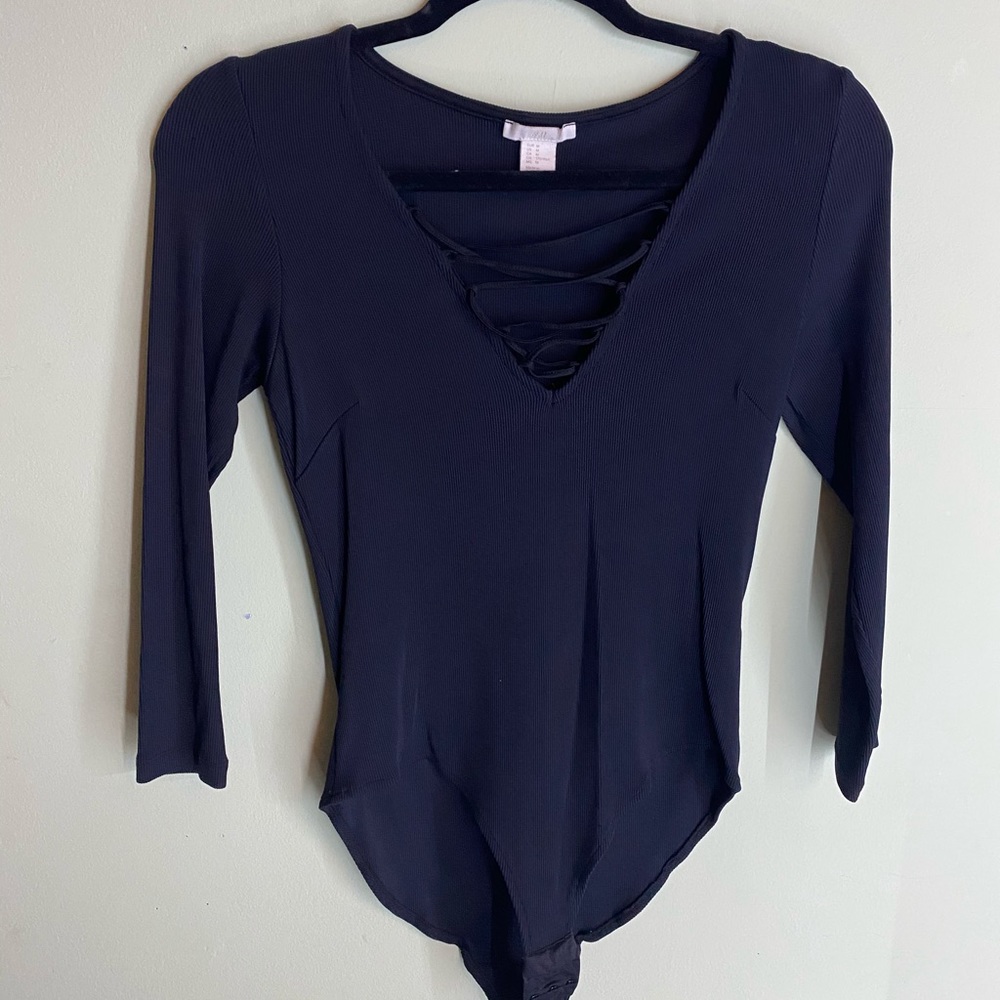Ribbed lace up bodysuit